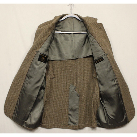 Sterling Hunt Blazer Men 42 100% Pure Virgin Wool Houndstooth Tweed Tan VTG - Picture 3 of 14